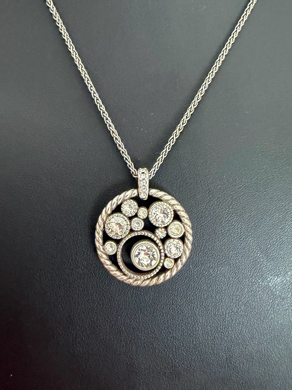 Brighton Silver Round Pavรฉ Circle Pendant Necklace